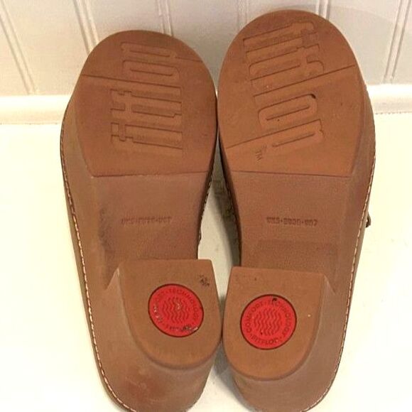 FitFlop Stud-Buckle Leather Platform Tan Mules - Size 7 - Picture 7 of 7